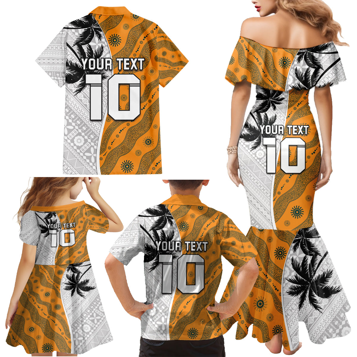 Custom Fiji and Australia Rugby Family Matching Mermaid Dress and Hawaiian Shirt Tapa Mix Aboriginal Pattern Half Style LT03 - Polynesian Pride