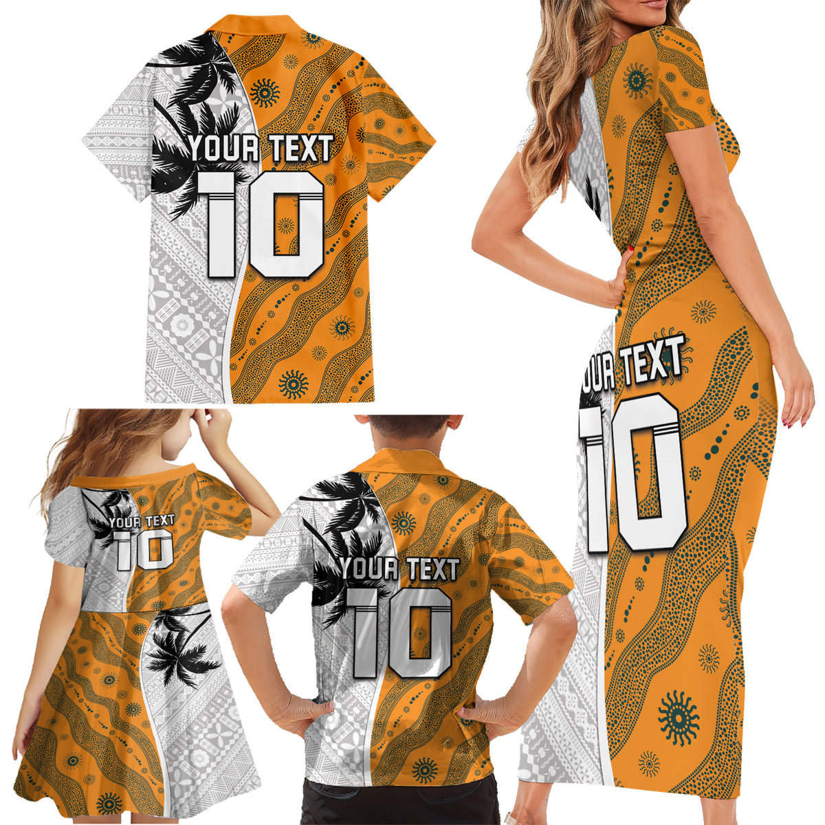 Custom Fiji and Australia Rugby Family Matching Short Sleeve Bodycon Dress and Hawaiian Shirt Tapa Mix Aboriginal Pattern Half Style LT03 - Polynesian Pride
