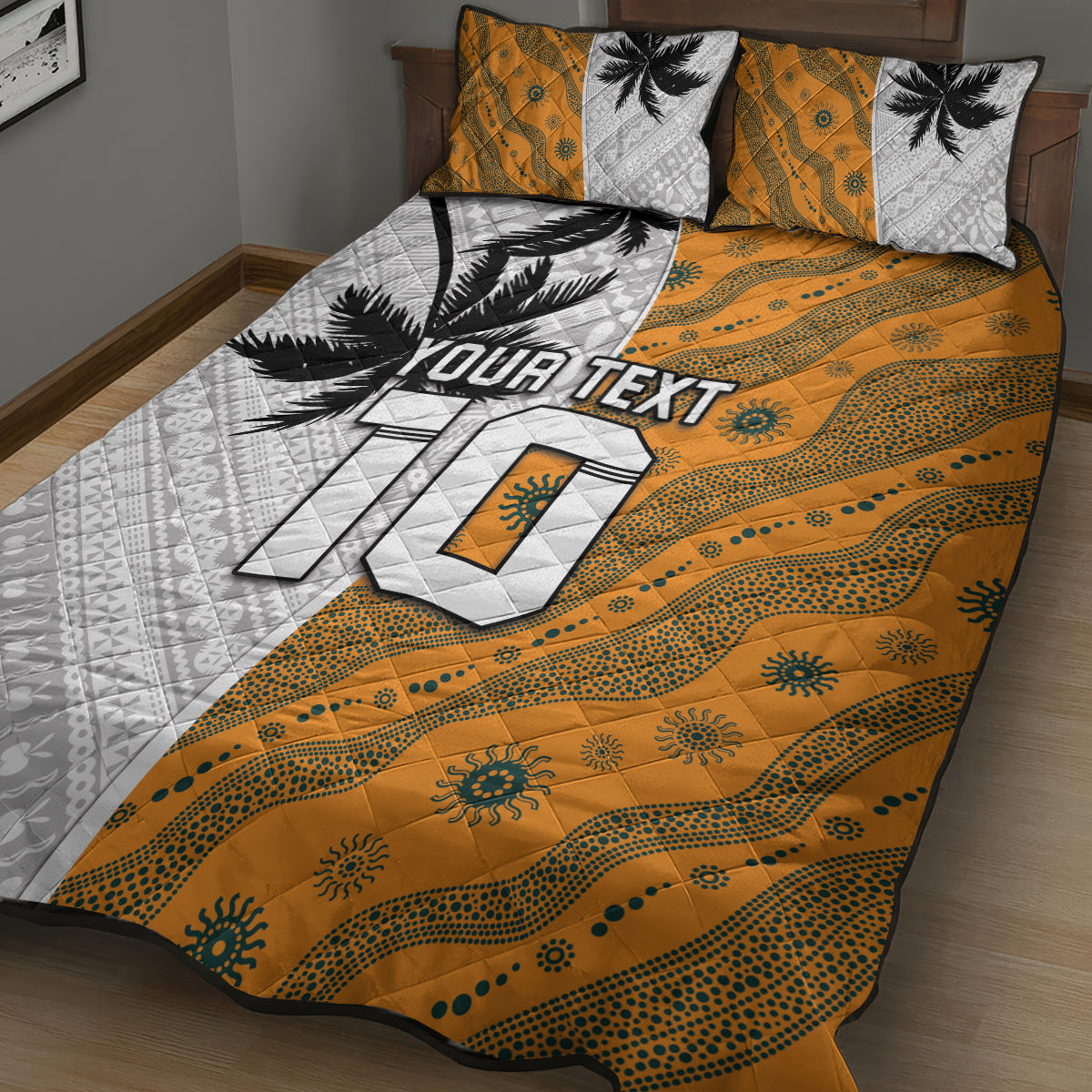 Custom Fiji and Australia Rugby Quilt Bed Set Tapa Mix Aboriginal Pattern Half Style