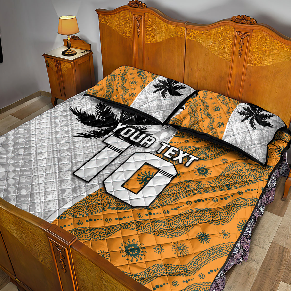 Custom Fiji and Australia Rugby Quilt Bed Set Tapa Mix Aboriginal Pattern Half Style