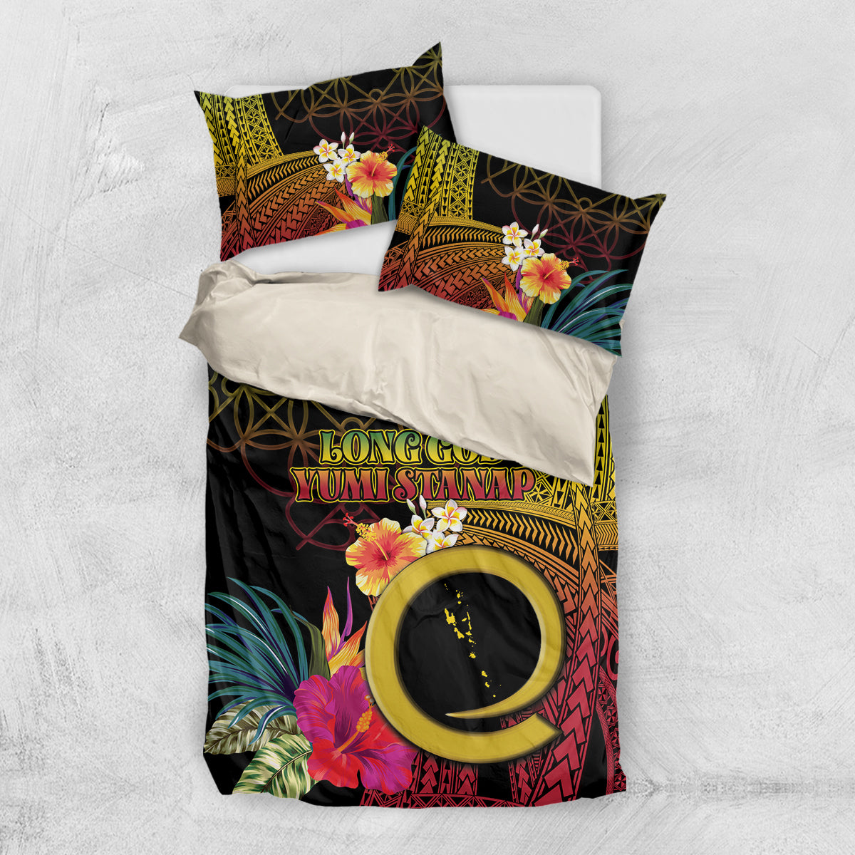 Vanuatu Independence Day Bedding Set Sand Drawing Melanesian Vibes