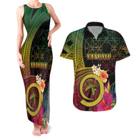 Vanuatu Independence Day Couples Matching Tank Maxi Dress and Hawaiian Shirt Sand Drawing Melanesian Vibes LT03 Black - Polynesian Pride