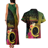 Vanuatu Independence Day Couples Matching Tank Maxi Dress and Hawaiian Shirt Sand Drawing Melanesian Vibes LT03 - Polynesian Pride