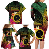 Vanuatu Independence Day Family Matching Long Sleeve Bodycon Dress and Hawaiian Shirt Sand Drawing Melanesian Vibes LT03 - Polynesian Pride