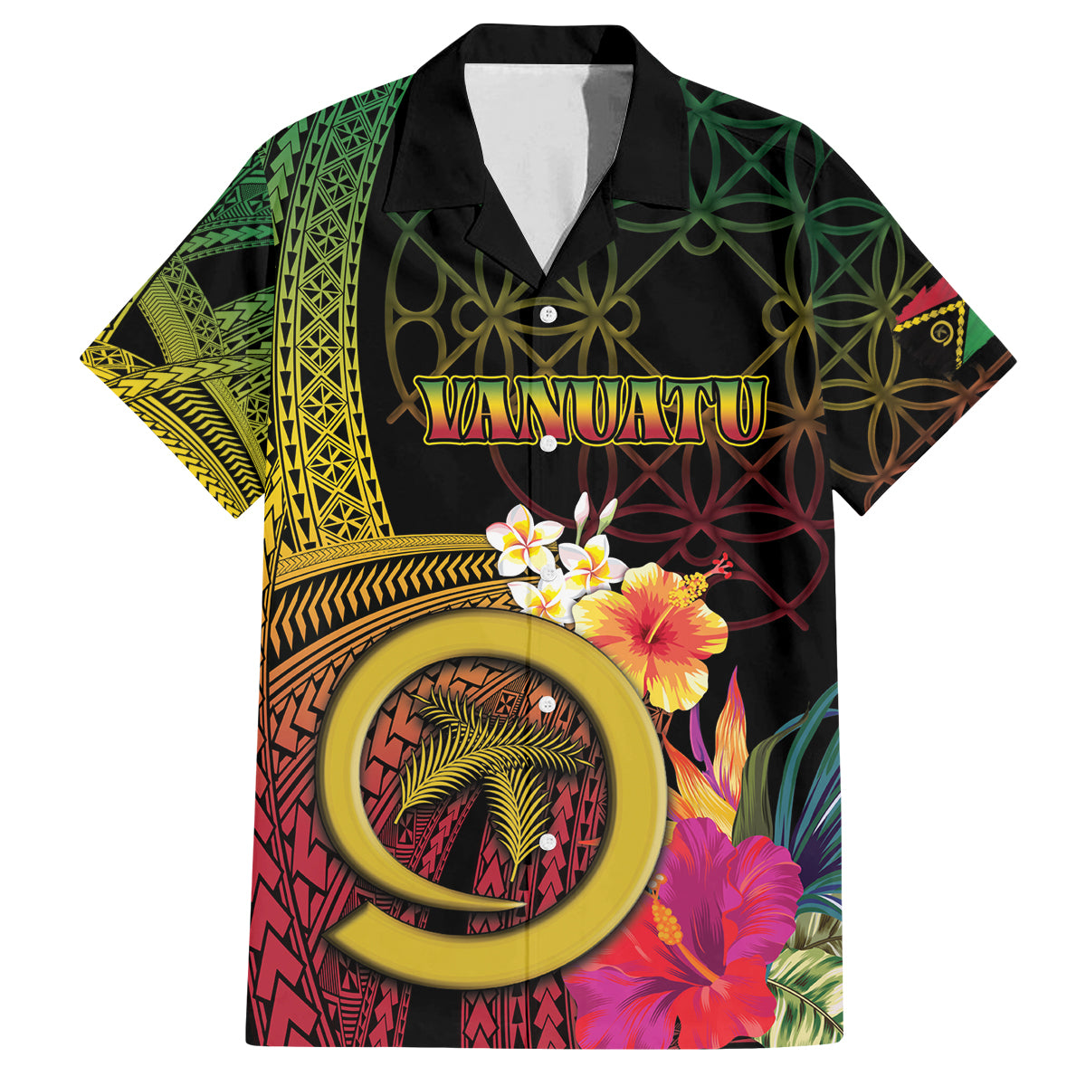 Vanuatu Independence Day Family Matching Long Sleeve Bodycon Dress and Hawaiian Shirt Sand Drawing Melanesian Vibes LT03 Dad's Shirt - Short Sleeve Black - Polynesian Pride