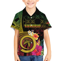 Vanuatu Independence Day Family Matching Long Sleeve Bodycon Dress and Hawaiian Shirt Sand Drawing Melanesian Vibes LT03 Son's Shirt Black - Polynesian Pride