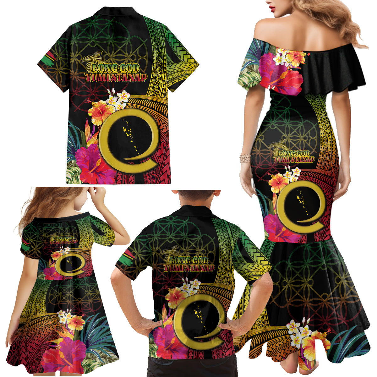 Vanuatu Independence Day Family Matching Mermaid Dress and Hawaiian Shirt Sand Drawing Melanesian Vibes LT03 - Polynesian Pride