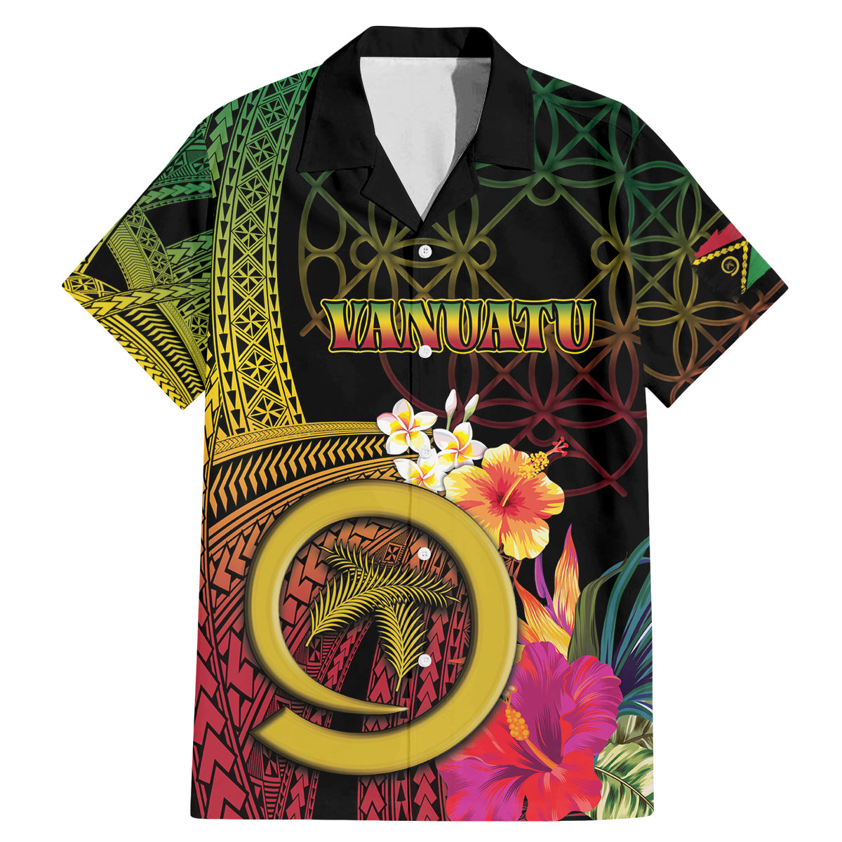 Vanuatu Independence Day Family Matching Mermaid Dress and Hawaiian Shirt Sand Drawing Melanesian Vibes LT03 Dad's Shirt - Short Sleeve Black - Polynesian Pride