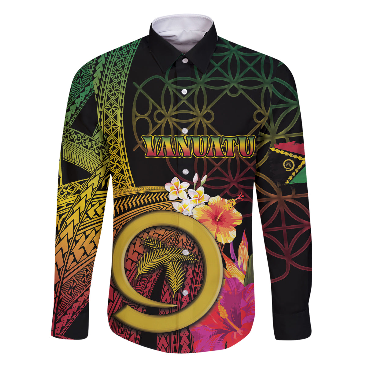 Vanuatu Independence Day Family Matching Mermaid Dress and Hawaiian Shirt Sand Drawing Melanesian Vibes LT03 Dad's Shirt - Long Sleeve Black - Polynesian Pride