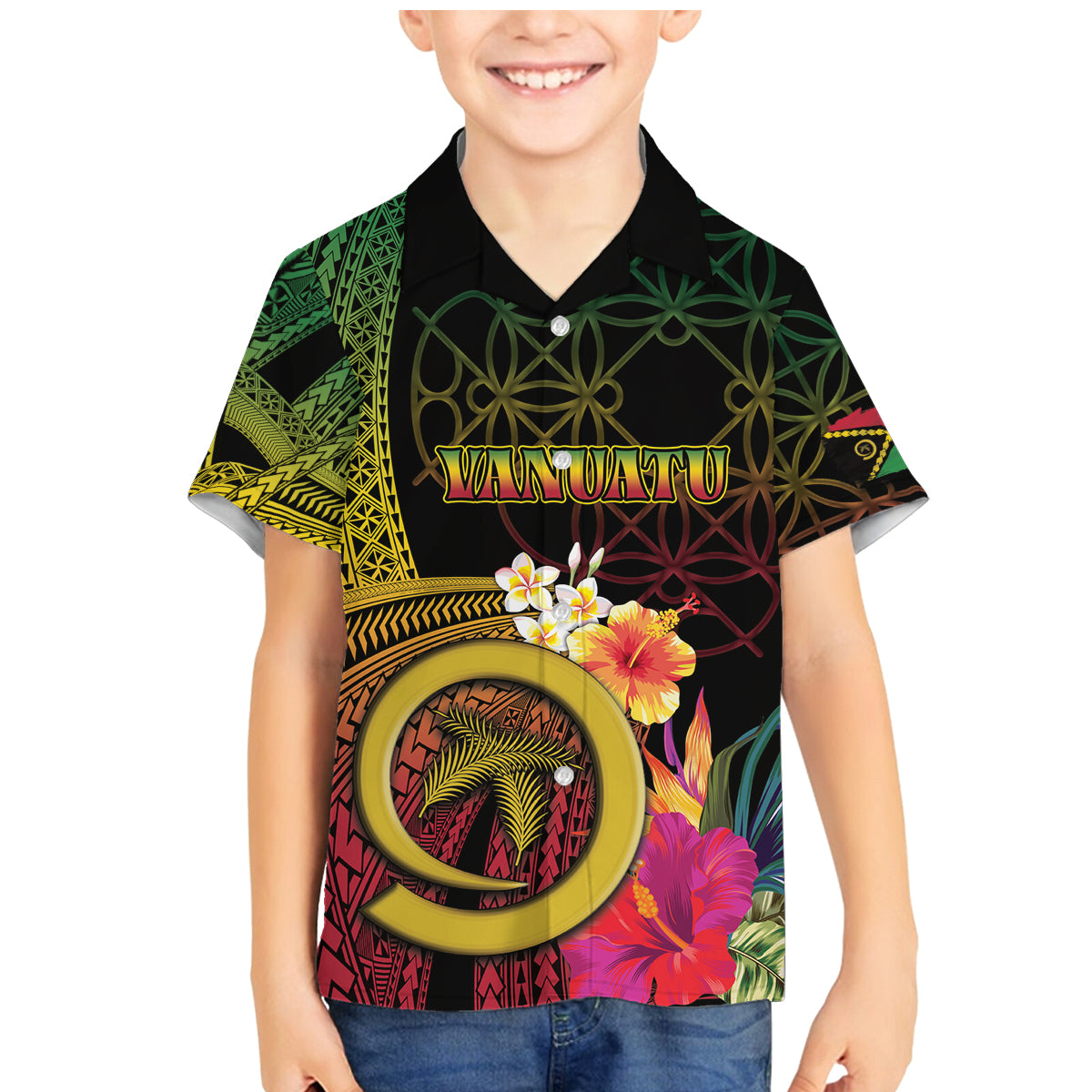 Vanuatu Independence Day Family Matching Mermaid Dress and Hawaiian Shirt Sand Drawing Melanesian Vibes LT03 Son's Shirt Black - Polynesian Pride