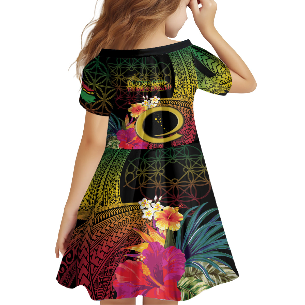 Vanuatu Independence Day Family Matching Off Shoulder Short Dress and Hawaiian Shirt Sand Drawing Melanesian Vibes