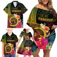 Vanuatu Independence Day Family Matching Off Shoulder Short Dress and Hawaiian Shirt Sand Drawing Melanesian Vibes