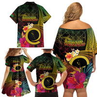 Vanuatu Independence Day Family Matching Off Shoulder Short Dress and Hawaiian Shirt Sand Drawing Melanesian Vibes