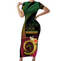 Vanuatu Independence Day Family Matching Short Sleeve Bodycon Dress and Hawaiian Shirt Sand Drawing Melanesian Vibes LT03 Mom's Dress Black - Polynesian Pride