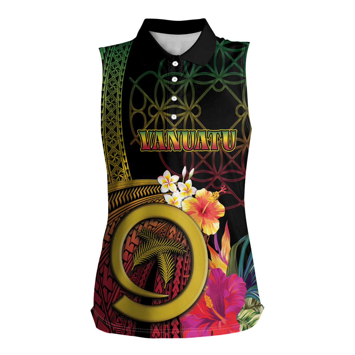 Vanuatu Independence Day Women Sleeveless Polo Shirt Sand Drawing Melanesian Vibes