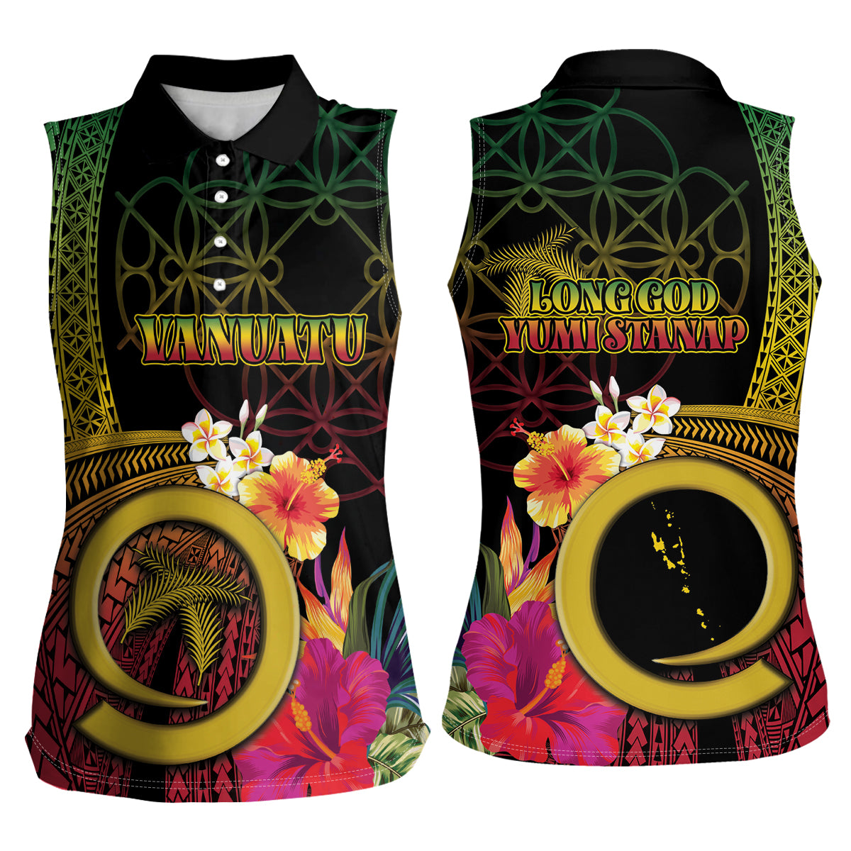 Vanuatu Independence Day Women Sleeveless Polo Shirt Sand Drawing Melanesian Vibes