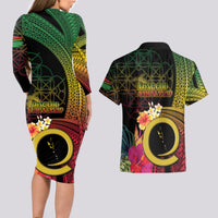 Vanuatu Selebretem 44th Indipendens Dei Couples Matching Long Sleeve Bodycon Dress and Hawaiian Shirt Sand Drawing Melanesian Vibes
