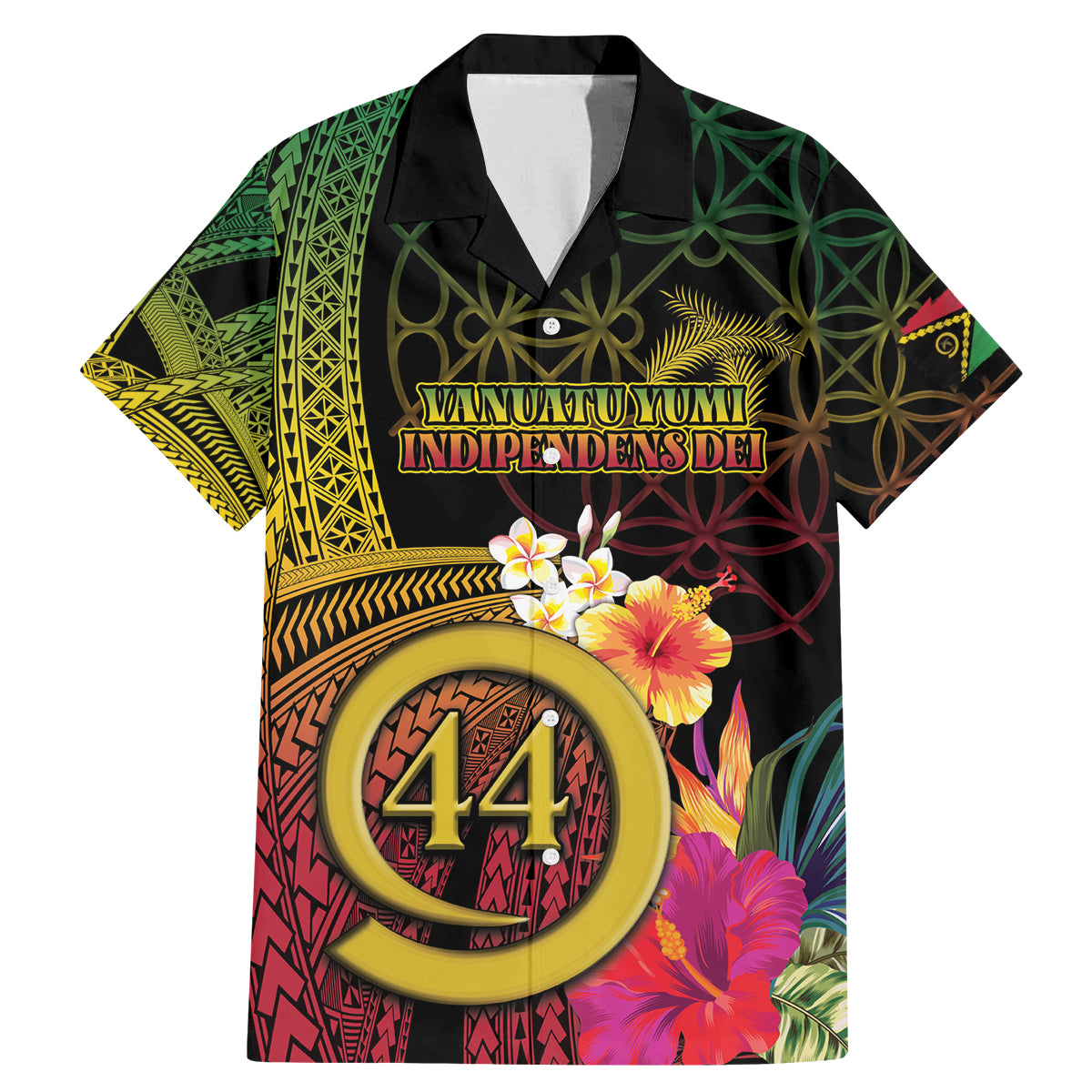 Vanuatu Selebretem 44th Indipendens Dei Family Matching Mermaid Dress and Hawaiian Shirt Sand Drawing Melanesian Vibes LT03 Dad's Shirt - Short Sleeve Black - Polynesian Pride