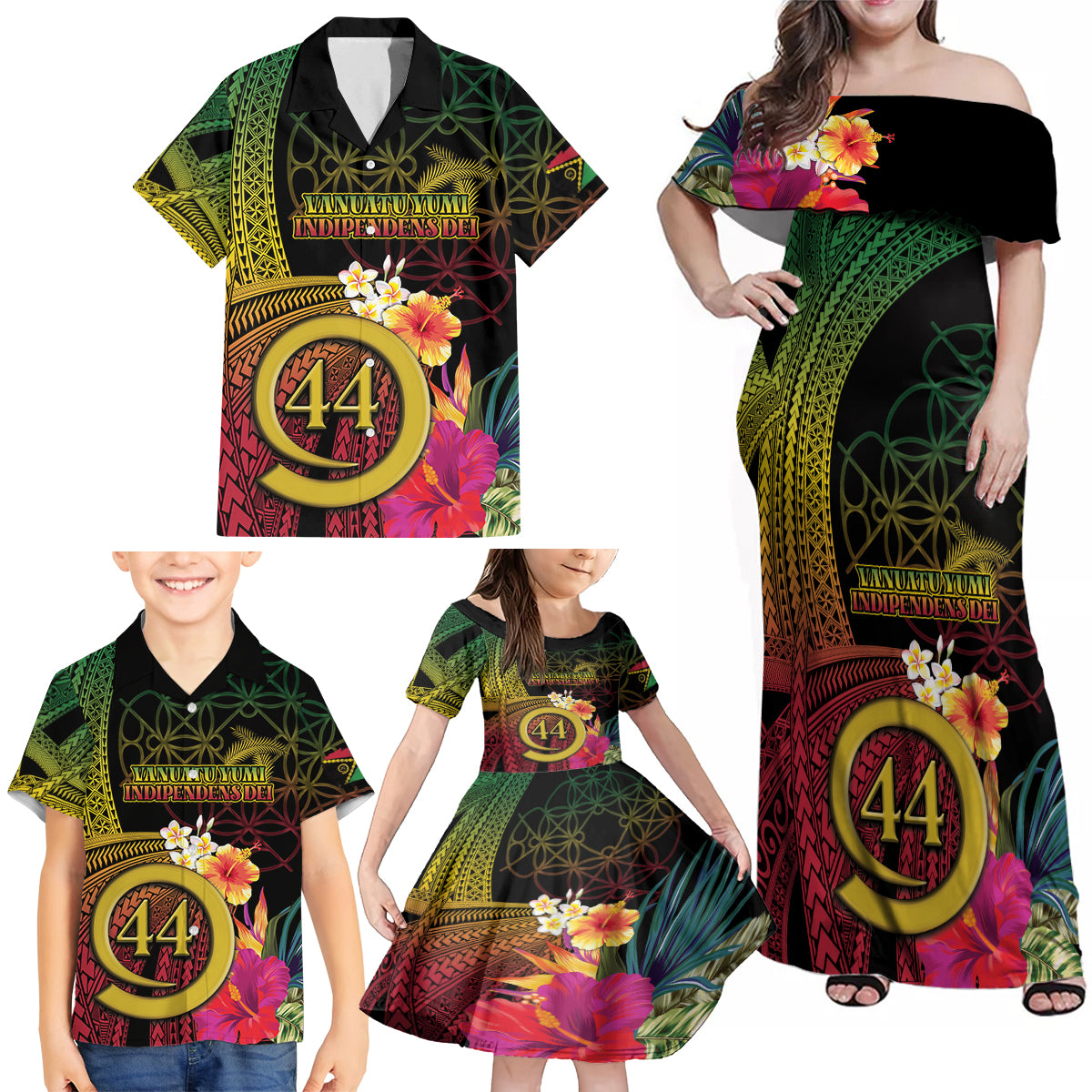 Vanuatu Selebretem 44th Indipendens Dei Family Matching Off Shoulder Maxi Dress and Hawaiian Shirt Sand Drawing Melanesian Vibes LT03 - Polynesian Pride