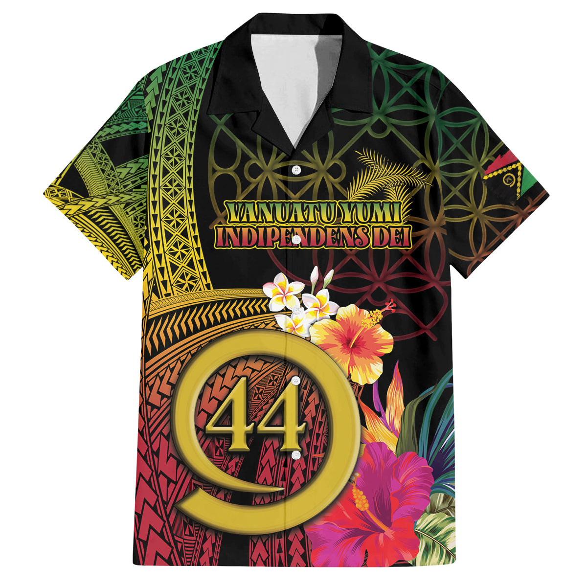 Vanuatu Selebretem 44th Indipendens Dei Family Matching Off Shoulder Maxi Dress and Hawaiian Shirt Sand Drawing Melanesian Vibes LT03 Dad's Shirt - Short Sleeve Black - Polynesian Pride