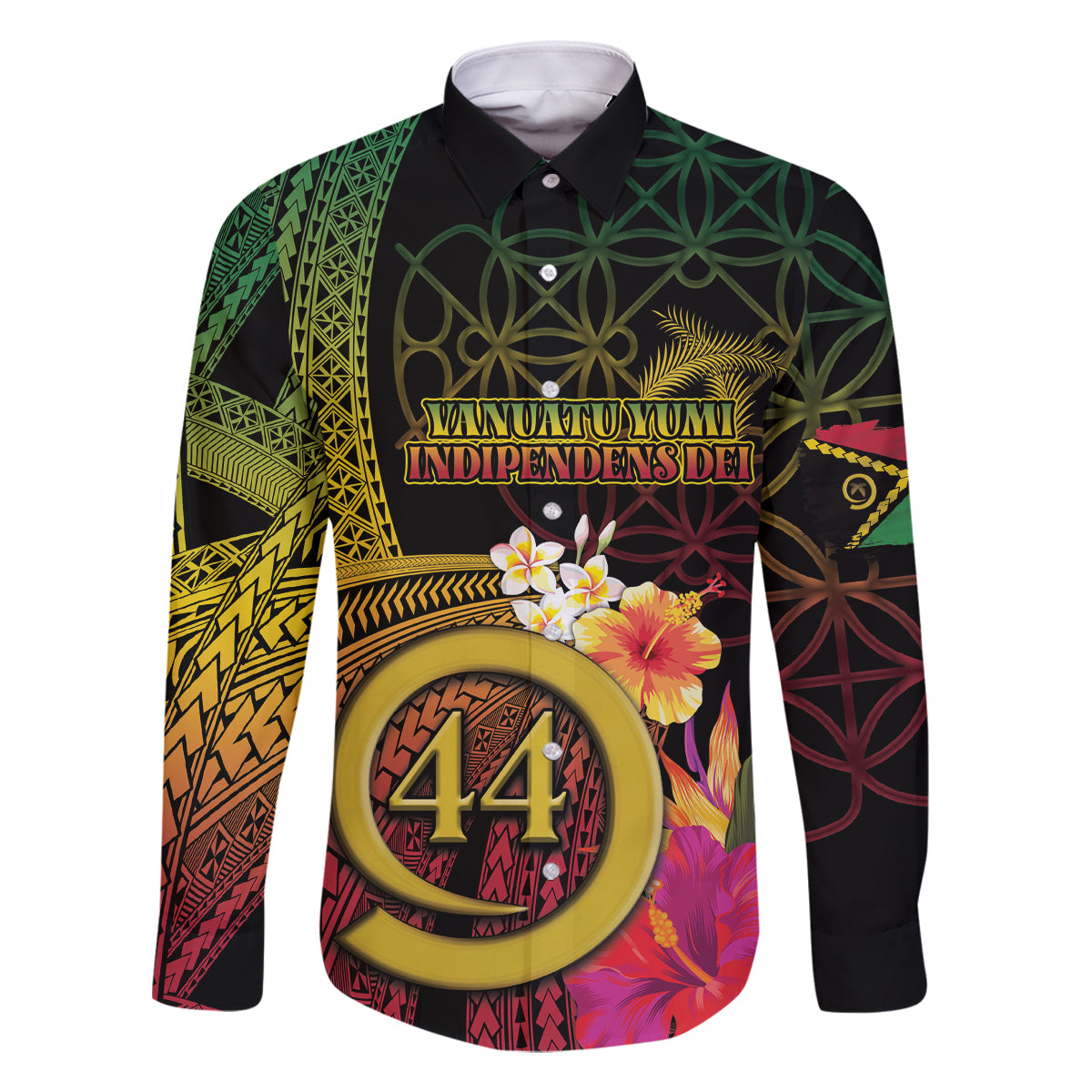 Vanuatu Selebretem 44th Indipendens Dei Family Matching Off Shoulder Maxi Dress and Hawaiian Shirt Sand Drawing Melanesian Vibes LT03 Dad's Shirt - Long Sleeve Black - Polynesian Pride