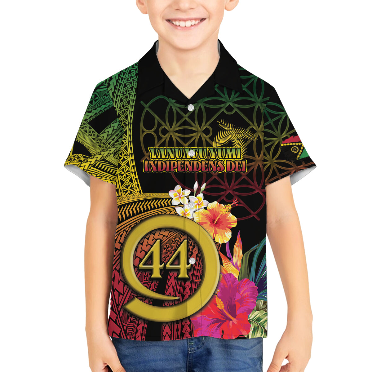 Vanuatu Selebretem 44th Indipendens Dei Family Matching Off Shoulder Maxi Dress and Hawaiian Shirt Sand Drawing Melanesian Vibes LT03 Son's Shirt Black - Polynesian Pride