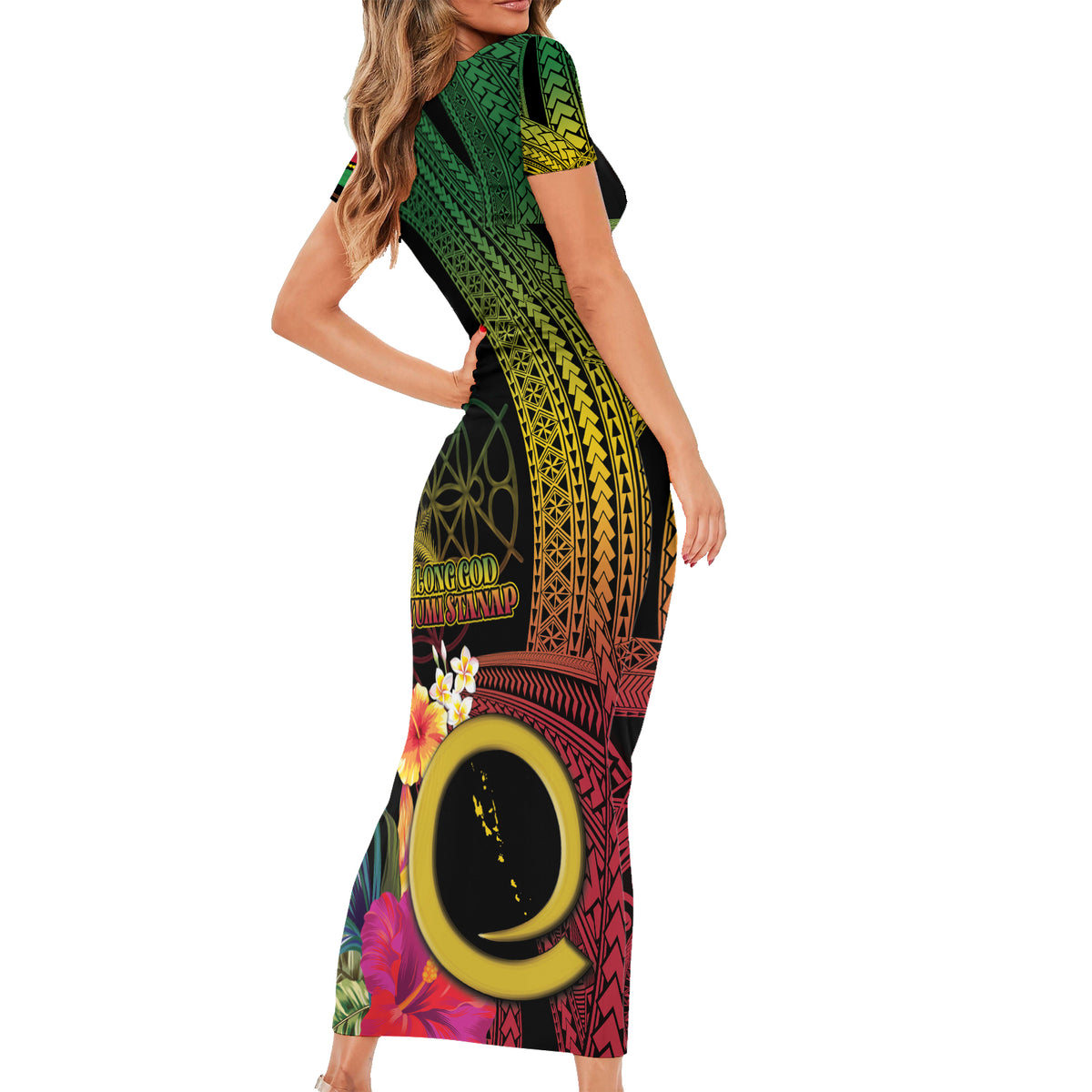 Vanuatu Selebretem 44th Indipendens Dei Family Matching Short Sleeve Bodycon Dress and Hawaiian Shirt Sand Drawing Melanesian Vibes LT03 - Polynesian Pride