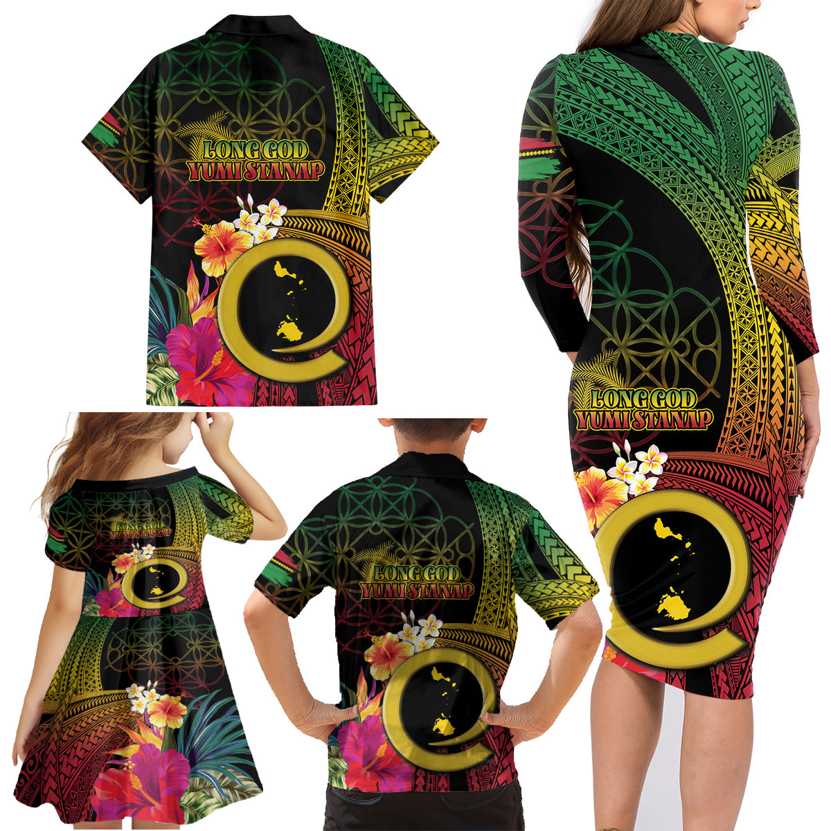 Vanuatu Shefa Day Family Matching Long Sleeve Bodycon Dress and Hawaiian Shirt Sand Drawing Melanesian LT03 - Polynesian Pride
