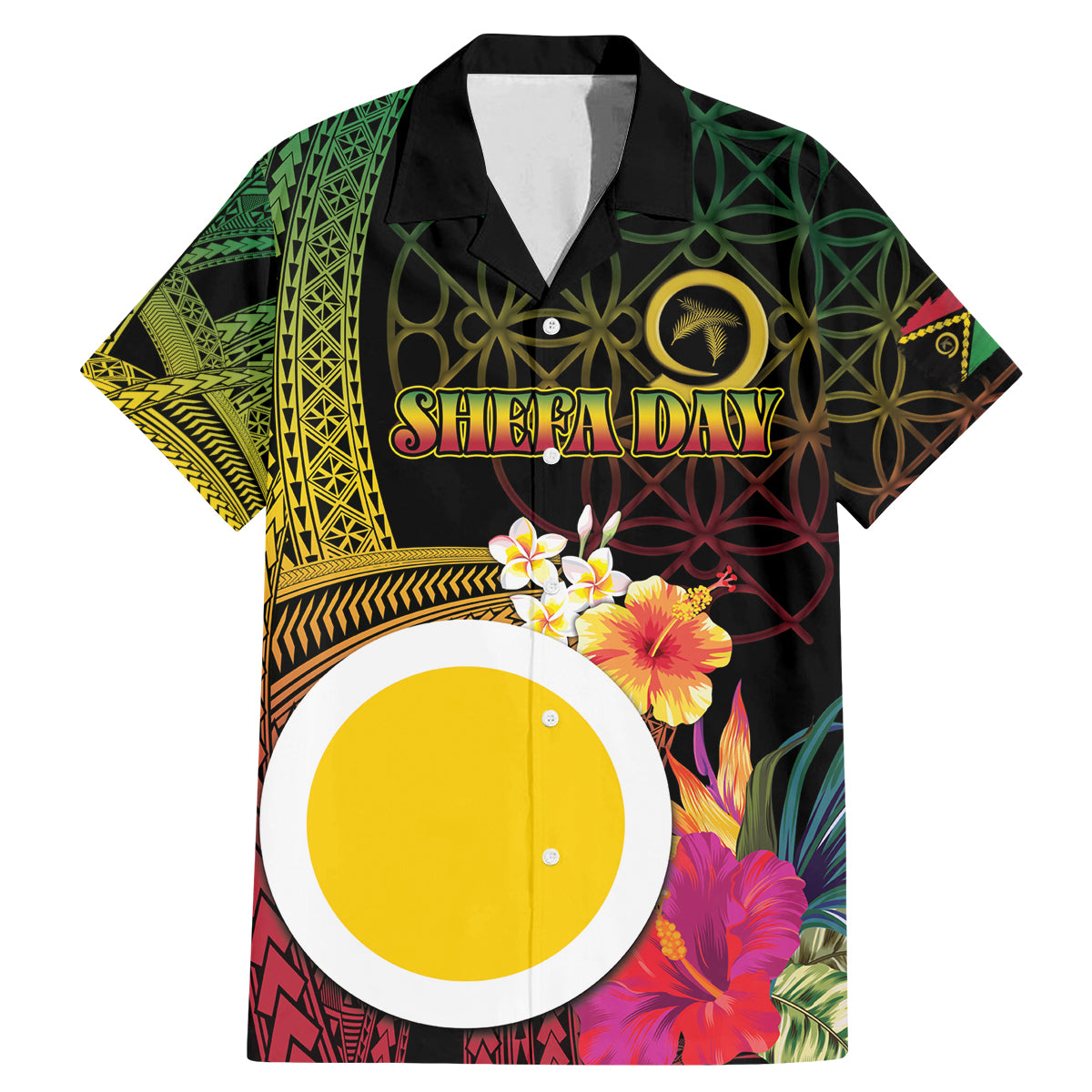 Vanuatu Shefa Day Family Matching Mermaid Dress and Hawaiian Shirt Sand Drawing Melanesian LT03 Dad's Shirt - Short Sleeve Black - Polynesian Pride