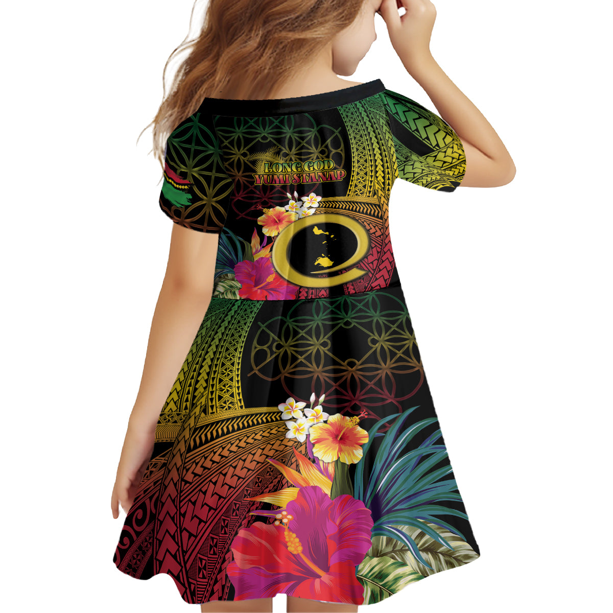 Vanuatu Shefa Day Family Matching Off The Shoulder Long Sleeve Dress and Hawaiian Shirt Sand Drawing Melanesian