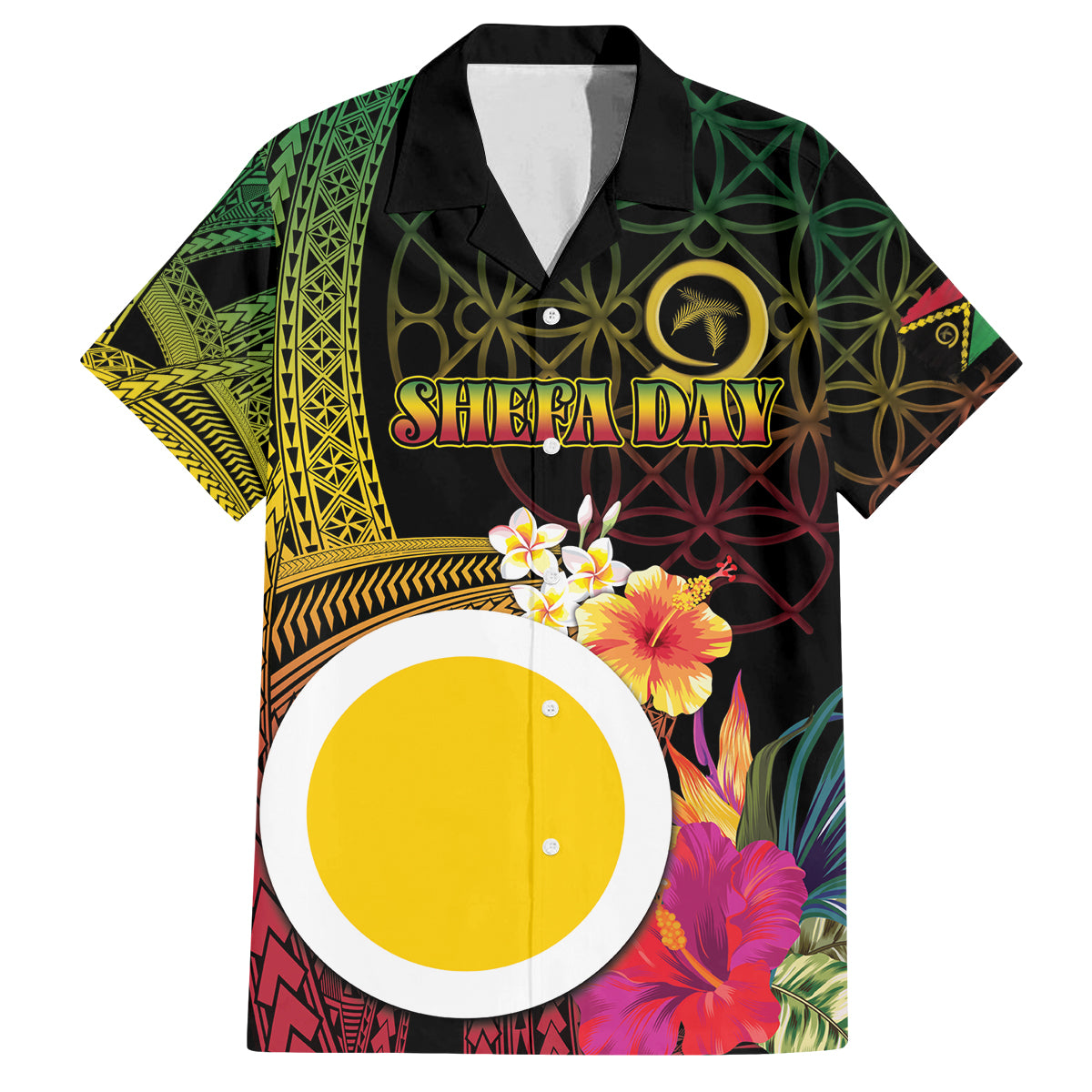 Vanuatu Shefa Day Family Matching Off Shoulder Short Dress and Hawaiian Shirt Sand Drawing Melanesian