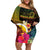 Vanuatu Shefa Day Family Matching Off Shoulder Short Dress and Hawaiian Shirt Sand Drawing Melanesian