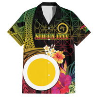 Vanuatu Shefa Day Family Matching Puletasi and Hawaiian Shirt Sand Drawing Melanesian LT03 Dad's Shirt - Short Sleeve Black - Polynesian Pride