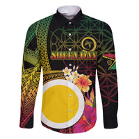 Vanuatu Shefa Day Family Matching Puletasi and Hawaiian Shirt Sand Drawing Melanesian LT03 Dad's Shirt - Long Sleeve Black - Polynesian Pride