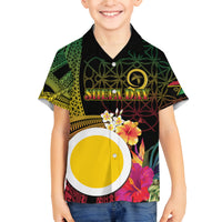 Vanuatu Shefa Day Family Matching Puletasi and Hawaiian Shirt Sand Drawing Melanesian LT03 Son's Shirt Black - Polynesian Pride