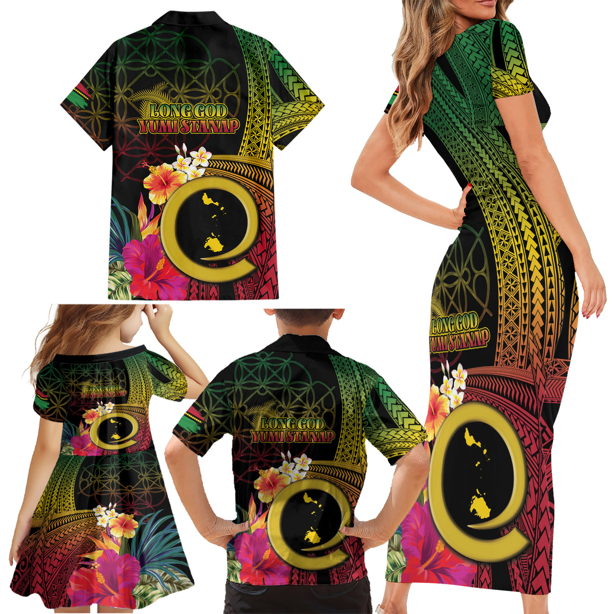 Vanuatu Shefa Day Family Matching Short Sleeve Bodycon Dress and Hawaiian Shirt Sand Drawing Melanesian LT03 - Polynesian Pride