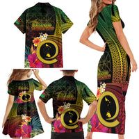 Vanuatu Shefa Day Family Matching Short Sleeve Bodycon Dress and Hawaiian Shirt Sand Drawing Melanesian LT03 - Polynesian Pride