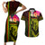 Hawaiian Reggae Music Couples Matching Short Sleeve Bodycon Dress and Hawaiian Shirt Jamaica Singer Tribal Polynesian and Hibiscus