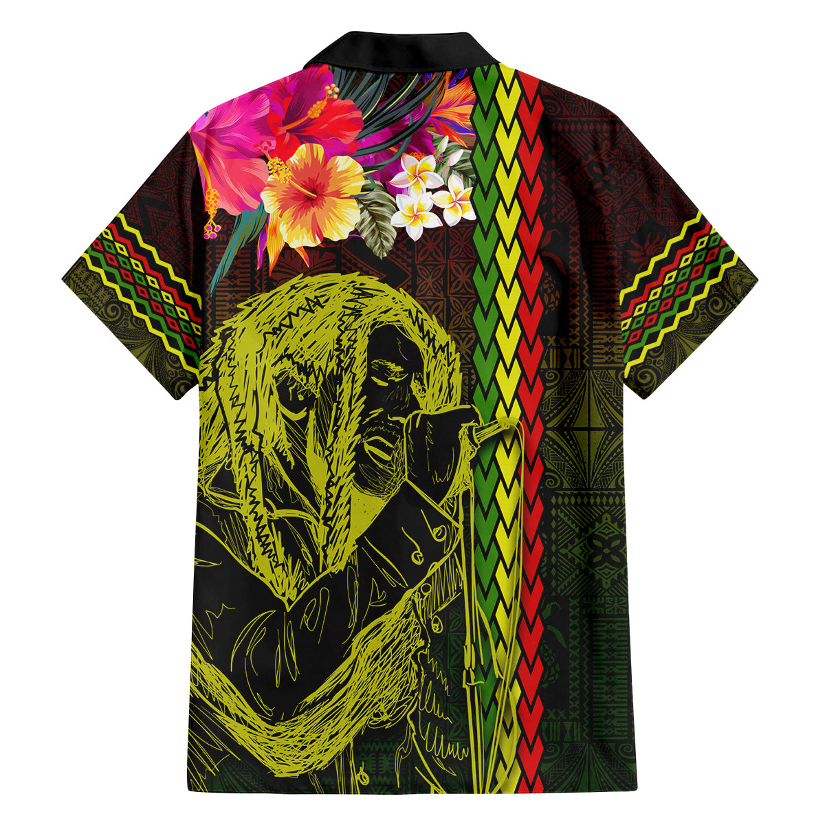 Hawaiian Reggae Music Family Matching Tank Maxi Dress and Hawaiian Shirt Jamaica Singer Tribal Polynesian and Hibiscus