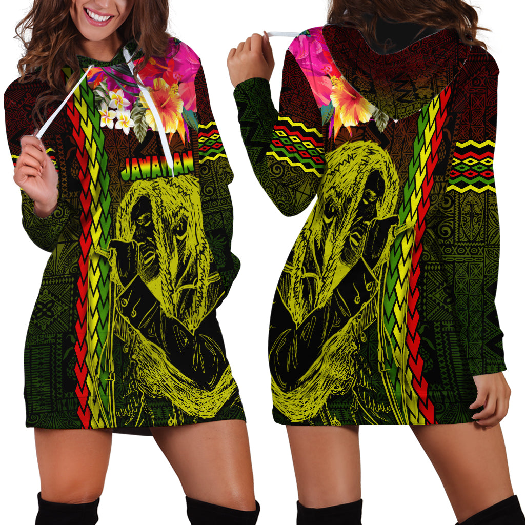 Hawaiian Reggae Music Hoodie Dress Jamaica Singer Tribal Polynesian and Hibiscus LT03 - Polynesian Pride