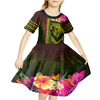 Hawaiian Reggae Music Kid Short Sleeve Dress Jamaica Singer Tribal Polynesian and Hibiscus