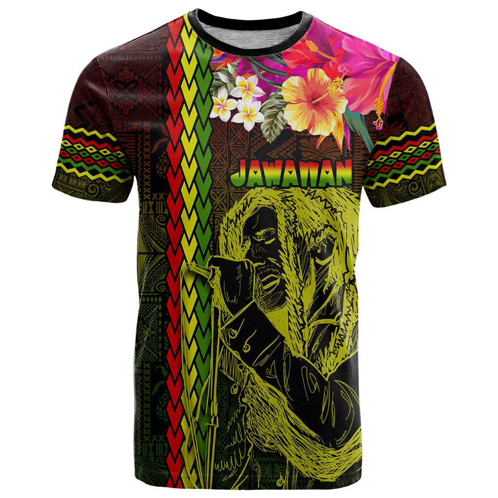 Hawaiian Reggae Music T Shirt Jamaica Singer Tribal Polynesian and Hibiscus