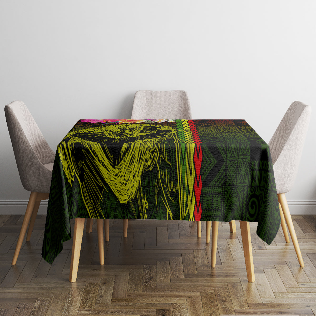 Hawaiian Reggae Music Tablecloth Jamaica Singer Tribal Polynesian and Hibiscus