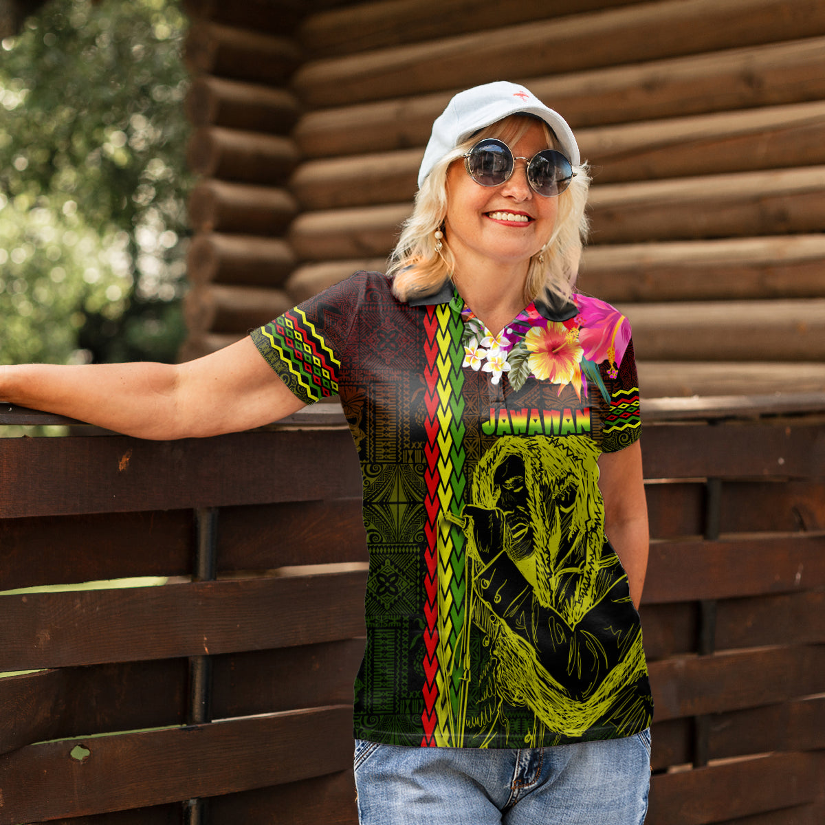 Hawaiian Reggae Music Women Polo Shirt Jamaica Singer Tribal Polynesian and Hibiscus LT03 - Polynesian Pride