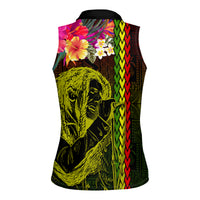 Hawaiian Reggae Music Women Sleeveless Polo Shirt Jamaica Singer Tribal Polynesian and Hibiscus LT03 - Polynesian Pride
