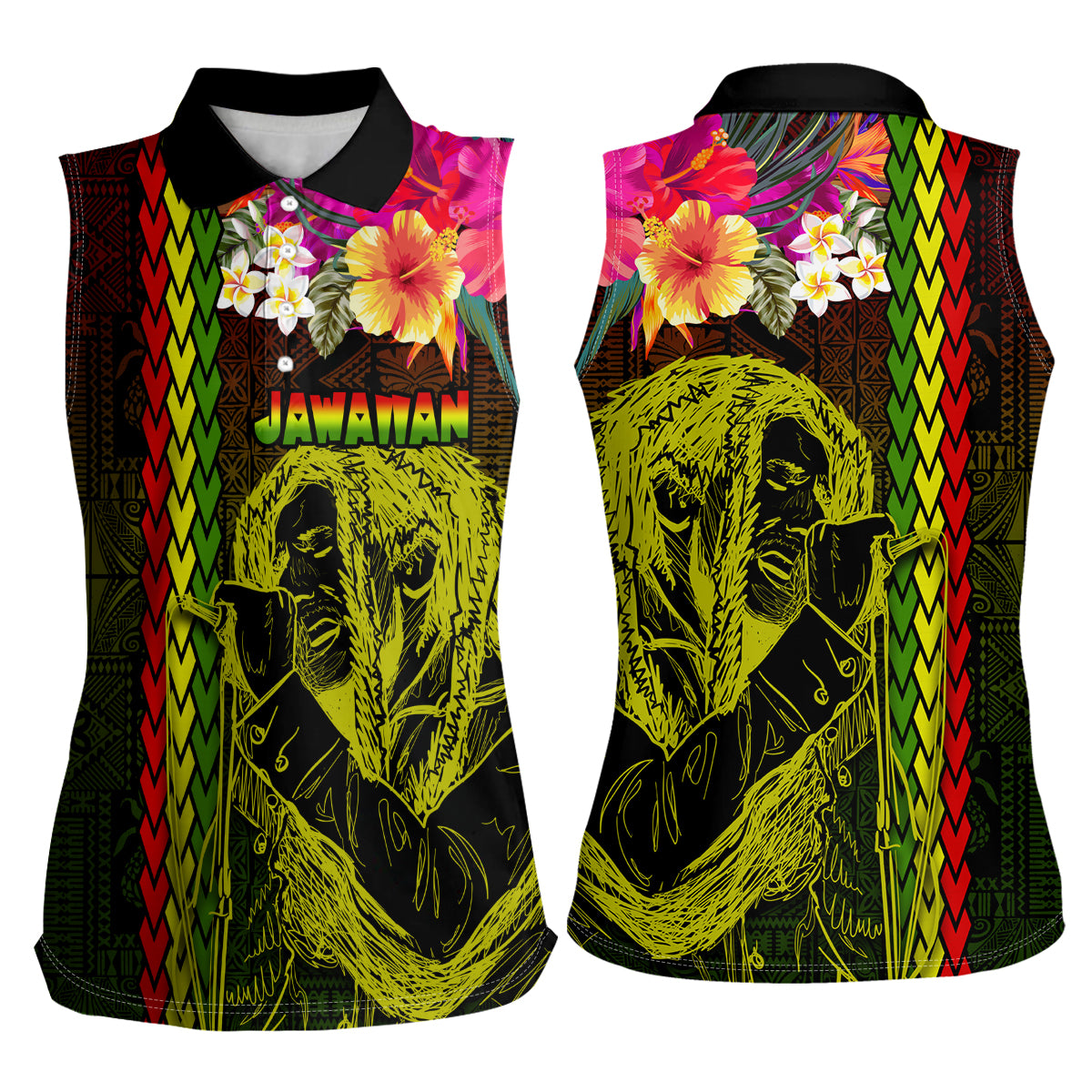 Hawaiian Reggae Music Women Sleeveless Polo Shirt Jamaica Singer Tribal Polynesian and Hibiscus LT03 - Polynesian Pride