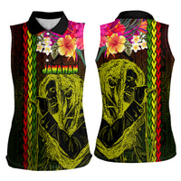 Hawaiian Reggae Music Women Sleeveless Polo Shirt Jamaica Singer Tribal Polynesian and Hibiscus LT03 - Polynesian Pride