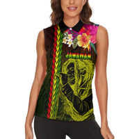 Hawaiian Reggae Music Women Sleeveless Polo Shirt Jamaica Singer Tribal Polynesian and Hibiscus LT03 - Polynesian Pride