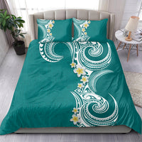 Aloha Polynesian Plumeria Flower Bedding Set Teal Color
