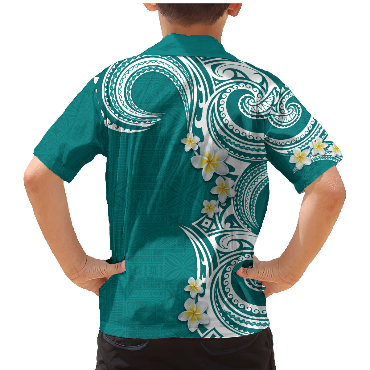 Aloha Polynesian Plumeria Flower Family Matching Mermaid Dress and Hawaiian Shirt Teal Color LT03 - Polynesian Pride